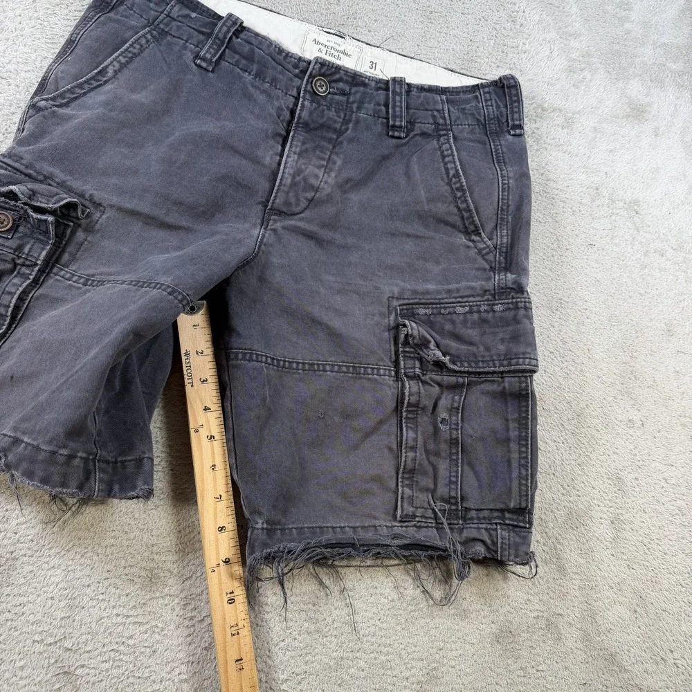 Abercrombie & Fitch Shorts Mens 31 Black Faded Cargo Drawstring Distressed Y2K